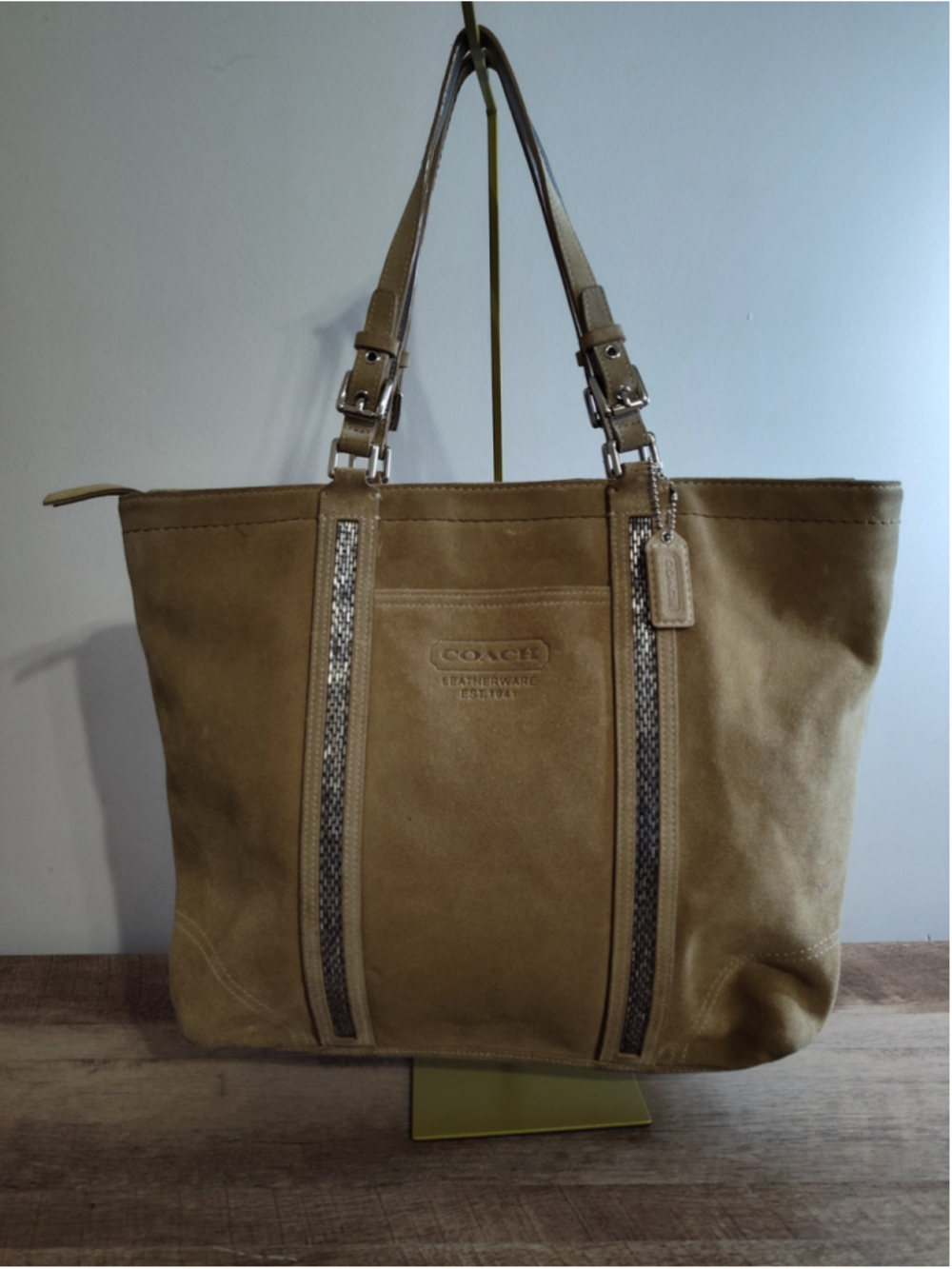 Women's Coach Suede Tote Bag One Size Beige Silver
